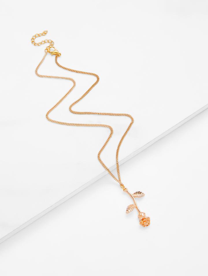 Shein Rose Pendant Chain Necklace