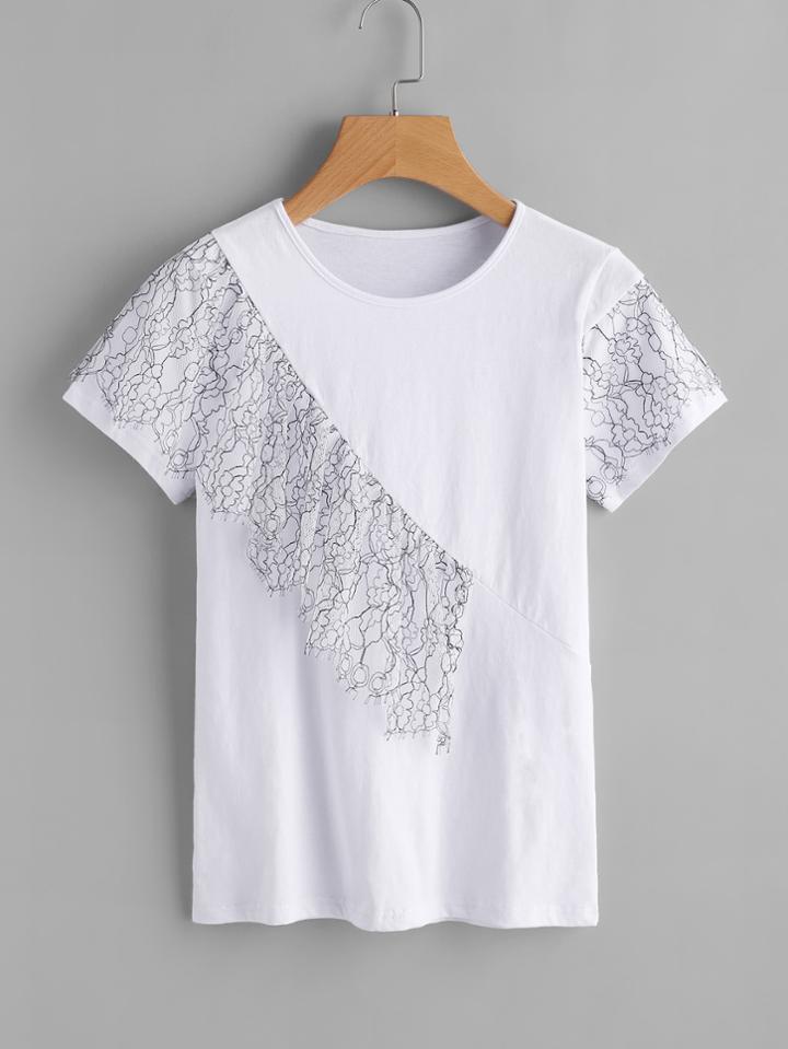 Shein Floral Lace Trim Tee