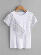 Shein Floral Lace Trim Tee
