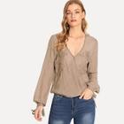 Shein Floral Embroidered Knot Sleeve Blouse