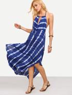 Shein Blue Tie Dye Print Keyhole Backless Dress
