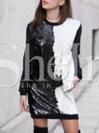 Shein Black Color Block Sequined Sweatshirt Dress