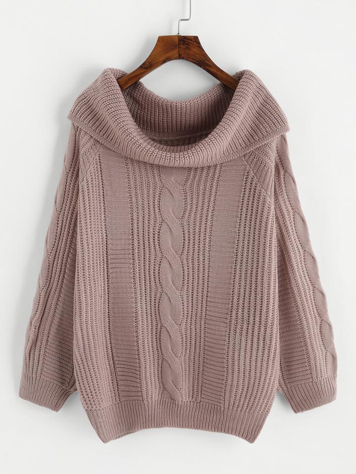 Shein Foldover Neck Cable Knit Sweater