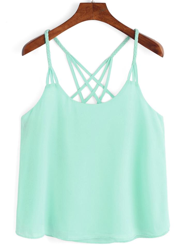Shein Braided Crisscross Chiffon Cami Top - Mint Green