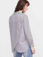 Shein Contrast Striped Slit Side Wrap Back High Low Blouse