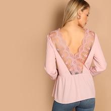 Shein Deep V Neck Back Contrast Lace Top