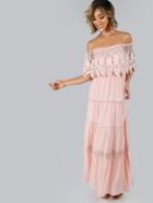Shein Bardot Lace Tiered Maxi Dress