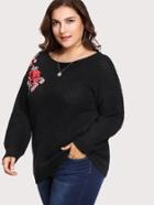 Shein Embroidery Applique Drop Shoulder Jumper