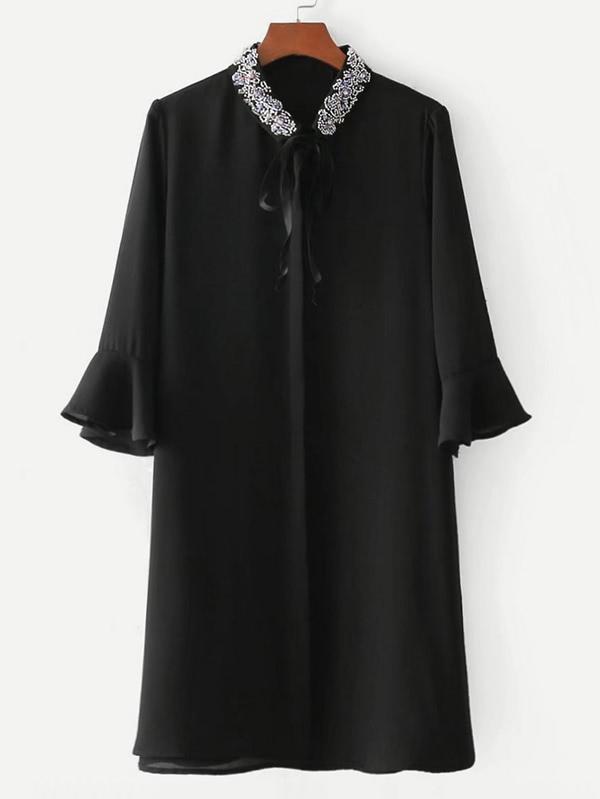 Shein Beaded Collar Flounce Sleeve Dress