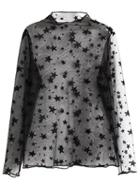 Shein Black Star Print Long Sleeve Sheer Blouse