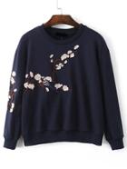 Shein Plum Blossom Embroidered Drop Shoulder Sweatshirt