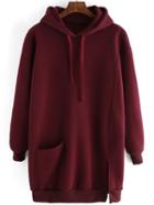 Shein Burgundy Drawstring Hooded Split Loose Sweatshirt