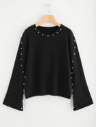 Shein Pearl Embellished Slit Bell Sleeve Jumper