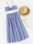 Shein Knot Front Smocked Bralet And Skirt Co-ord