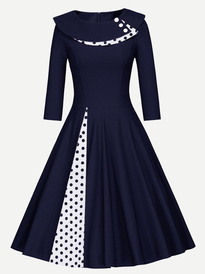 Shein Dots Print Layered Neckline Circle Dress