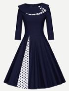 Shein Dots Print Layered Neckline Circle Dress