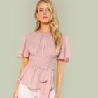 Shein Pleated Front Self Belted Blouse