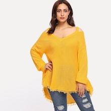 Shein Plus Cold Shoulder Raw Hem Asymmetrical Sweater