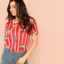 Shein Hot Air Balloon & Stripe Print Tee