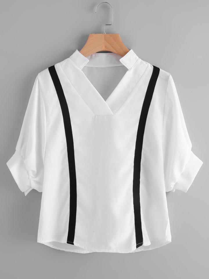 Shein Contrast Ribbon Tape Detail Blouse