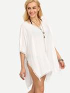 Shein V Neck Crochet Hollow Out Beach White Blouse