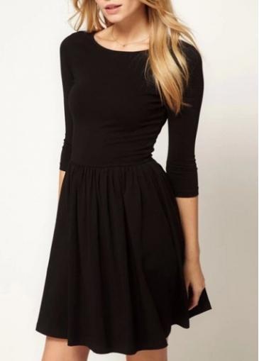 Rosewe Chic Black Three Quarter Sleeve A Line Dress