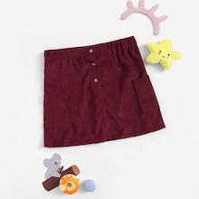 Shein Girls Pocket Patched Buttoned Cord Skirt