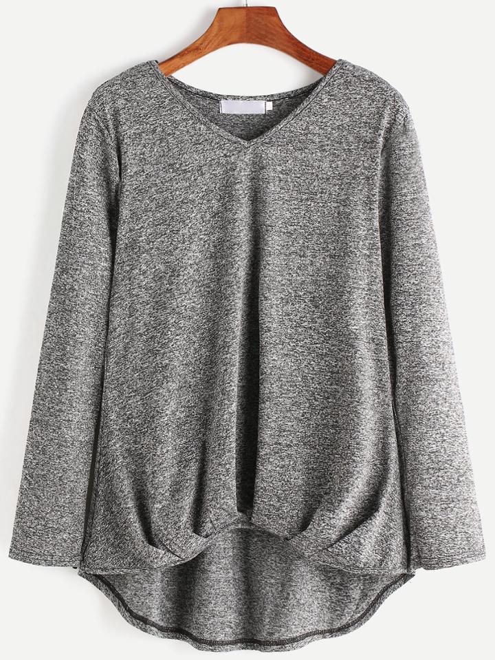 Shein Heather Grey V Neck High Low T-shirt