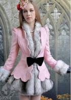 Rosewe Princess Style Bow Decorated Pink Coats With Faux Fur
