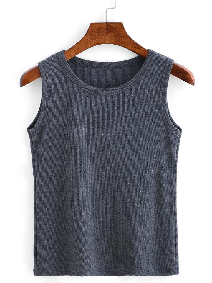 Shein Ribbed Knit Crop Tank Top - Grey