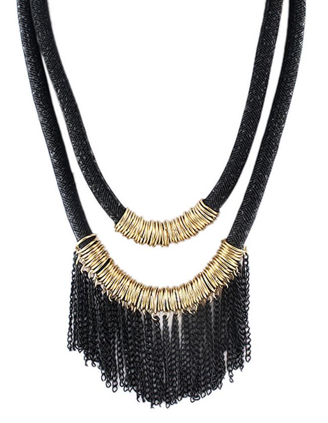 Shein New Design Black Two Layers Net Chain Women Tassel Necklace