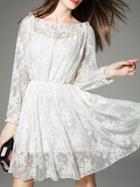 Shein White Ruffle Elastic-waist Lace Dress
