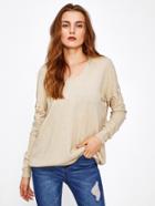Shein Eyelet Lace Up Sleeve Knitwear