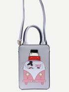 Shein Silver Cartoon Print Box Tote Bag With Strap