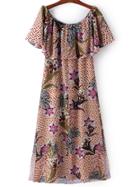 Shein Multicolor Boat Neck Ruffle Floral Chiffon Dress