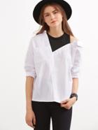 Shein White Contrast Open Shoulder Button Front Top