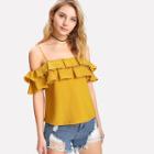 Shein Layered Pleated Ruffle Cold Shoulder Top