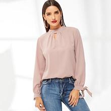 Shein Knot Sleeve V Cut Neck Blouse