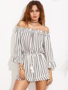 Shein Black And White Striped Off The Shoulder Drawstring Jumpsuit