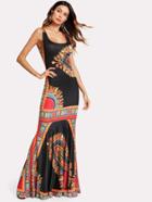 Shein Geo Print Scoop Neck Fishtail Tank Dress