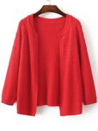 Shein Red Raglan Sleeve Loose Fit Textured Sweater Coat