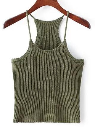 Shein Green Spaghetti Strap Rib Sweater Cami