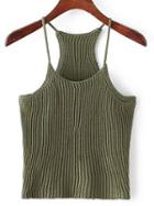 Shein Green Spaghetti Strap Rib Sweater Cami