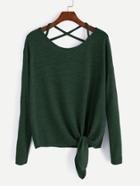 Shein Dark Green Drop Shoulder Criss Cross Tie Front T-shirt