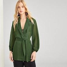 Shein Notch Collar Belted Blouse