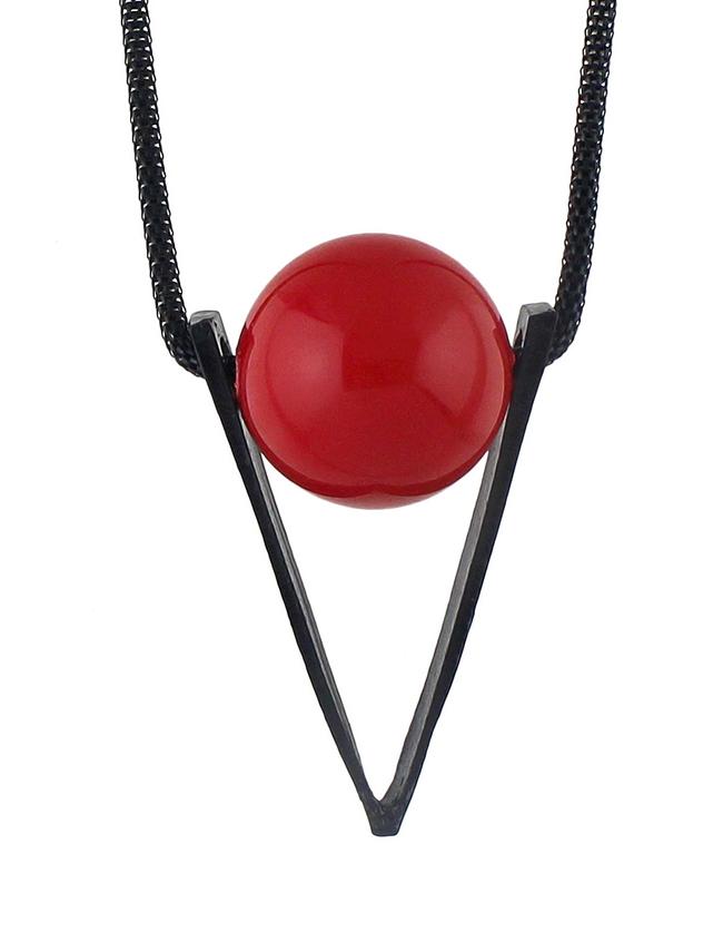 Shein Red Ball Triangle Pendant Long Necklace