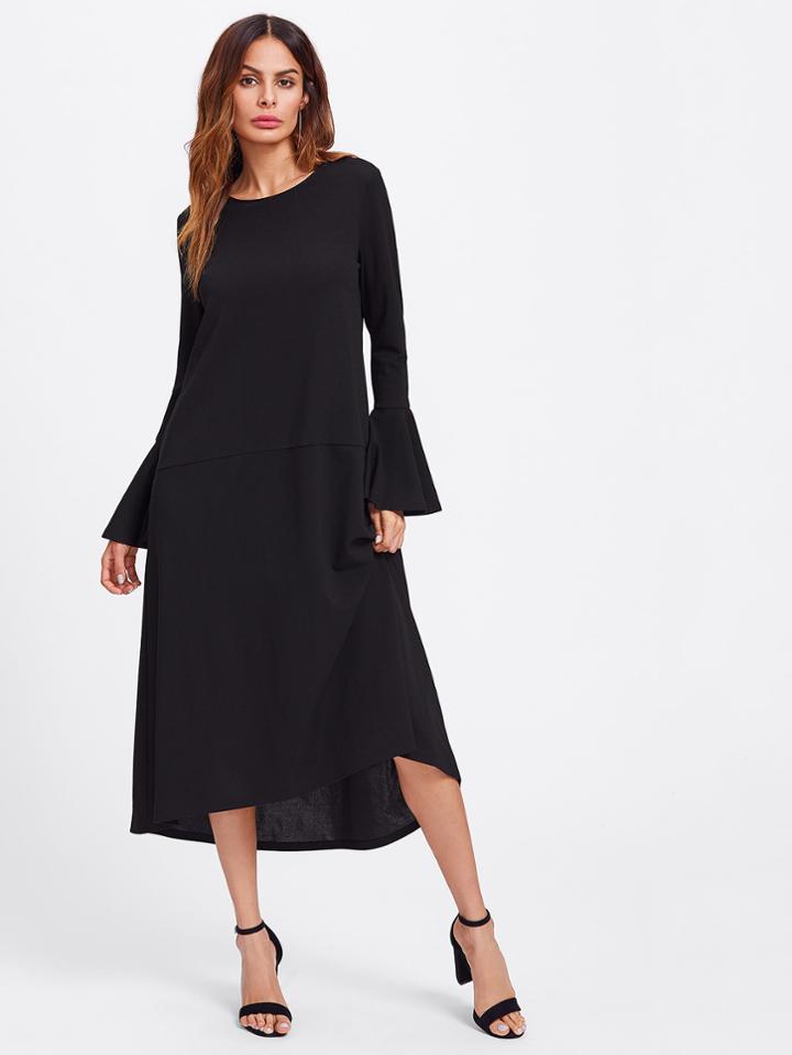 Shein Flared Cuff Dip Hem Dress