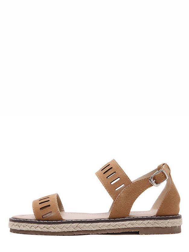 Shein Brown Open Toe Hollow Espadrille Sandals
