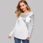 Shein Pocket Patched Sequin Panel Tee