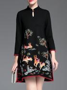 Shein Black Hollow Sika Deer Embroidered Shift Dress